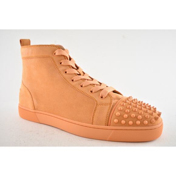 Christian Louboutin Lou Spikes Flat Melon Orange Suede High Top Sneaker 44 11 - Picture 5 of 15